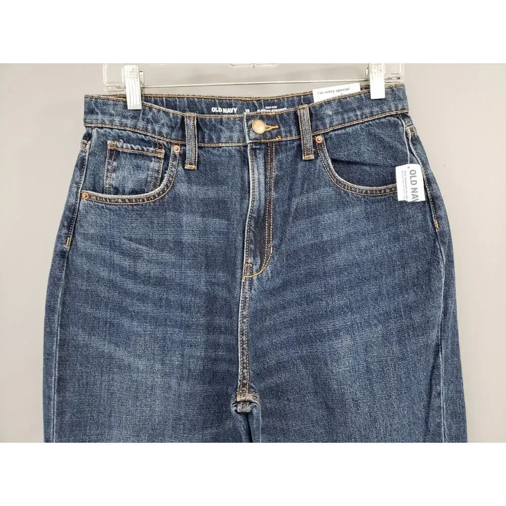 NEW‎ Size 18 High-Waisted Slouchy Straight Ripped Jeans Girls ADJUSTABLE WAIST